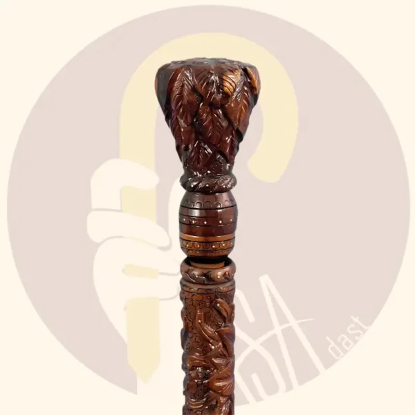 Hand-Carved Three-Piece Inlaid Cane